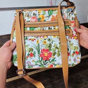 Bueno Floral Crossbody Bag with Tan Straps